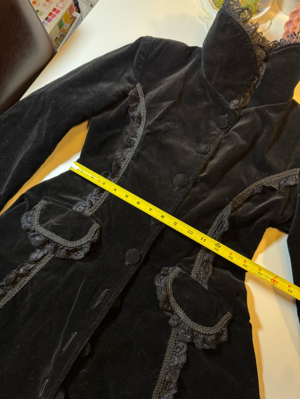 Spin Doctor Black Velvet Lace-Trimmed Goth Steampunk Victorian Coat - Picture 13 of 16